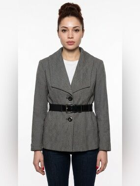 MICHEL ANTONI GREY WOOL BLEND BELTED BLAZER JACKET PLUS SIZE WOMAN 20